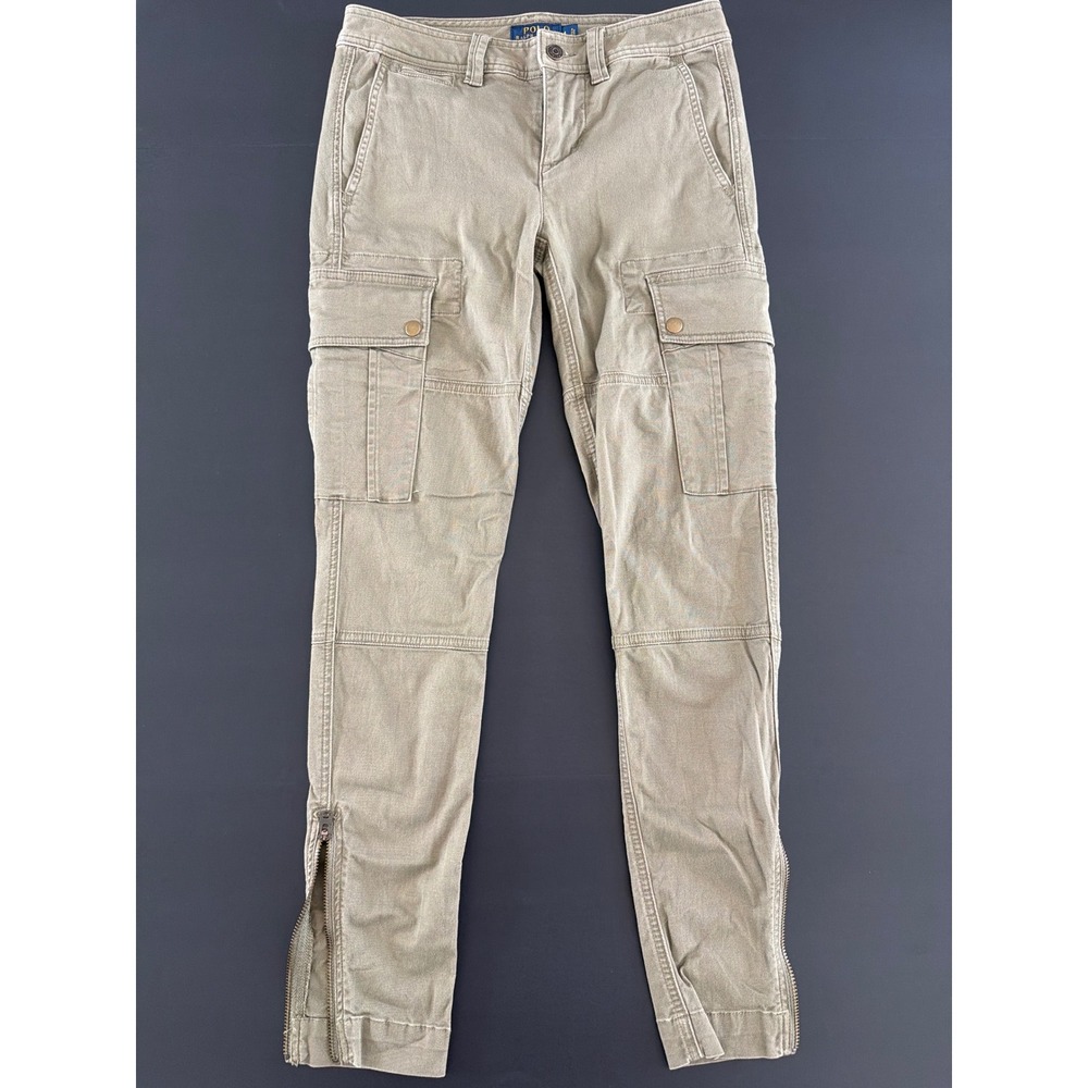 Polo Ralph Lauren Womens Utility Cargo Pants Olive Khaki Slim Zipper Hem Size 4